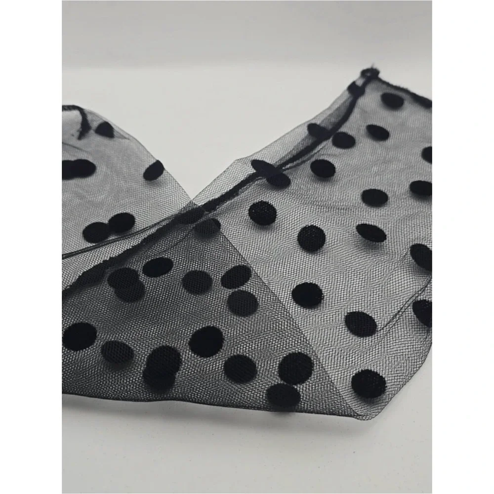 Black Polka Dot Sheer Mesh Ankle Socks Womens Ruffle Lettuce Edge Trim Coquette